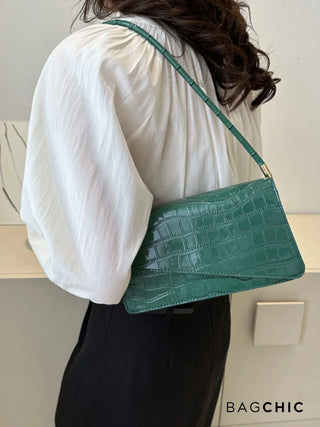 Naomi - Glossy Crocodile-Pattern Envelope Shoulder Bag