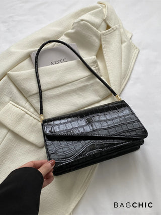 Naomi - Glossy Crocodile-Pattern Envelope Shoulder Bag