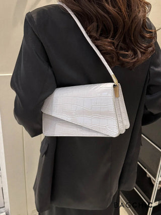 Naomi - Glossy Crocodile-Pattern Envelope Shoulder Bag