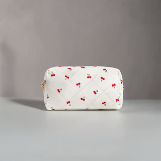 Liliana - Quilted Cotton Cherry Print Cosmetic Bag