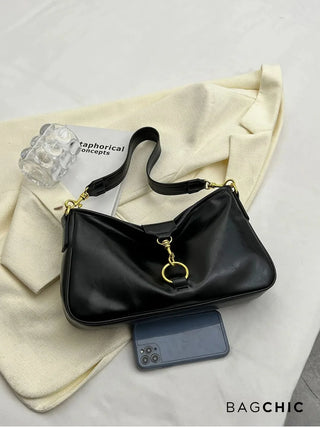 Maeve - Minimalist Gold Ring Detail Hobo Bag