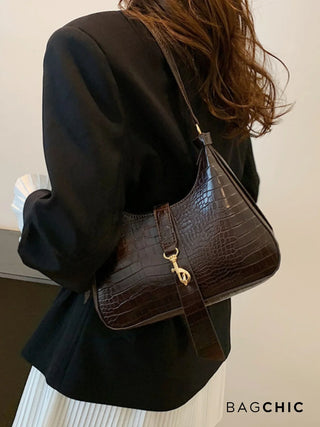 Anna - Modern Leather Chain Accent Saddle Bag