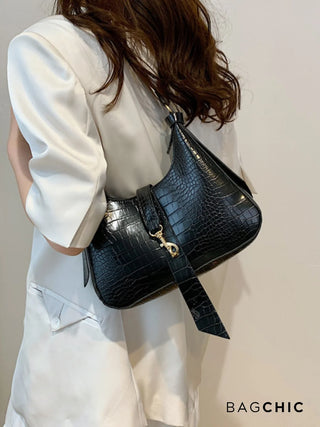 Anna - Modern Leather Chain Accent Saddle Bag