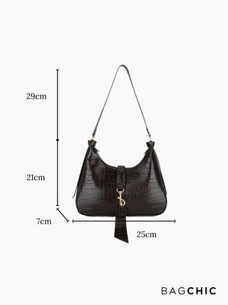 Anna - Modern Leather Chain Accent Saddle Bag