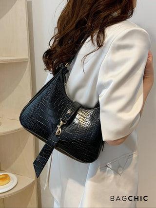 Anna - Modern Leather Chain Accent Saddle Bag