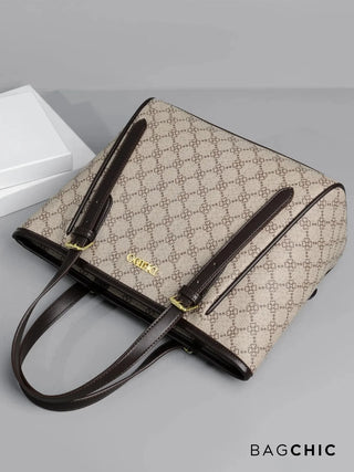 Maria - Monogram Print Leather Tote Bag