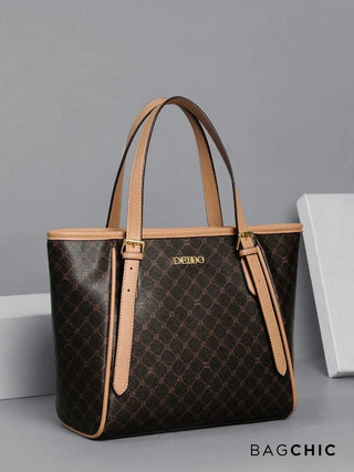 Maria - Monogram Print Leather Tote Bag