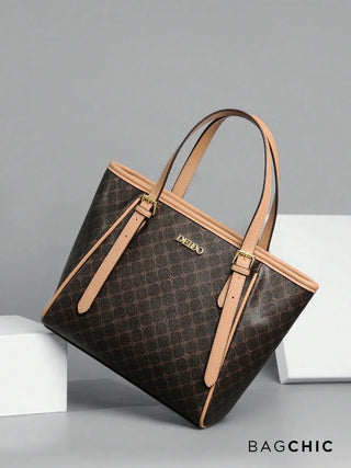 Maria - Monogram Print Leather Tote Bag