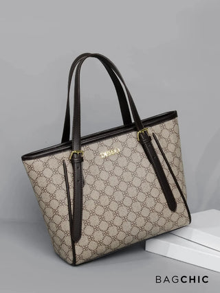Maria - Monogram Print Leather Tote Bag