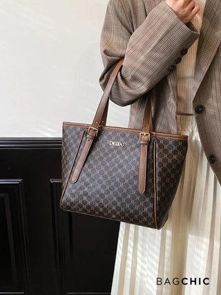 Maria - Monogram Print Leather Tote Bag