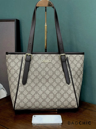 Maria - Monogram Print Leather Tote Bag