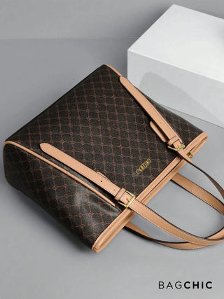 Maria - Monogram Print Leather Tote Bag
