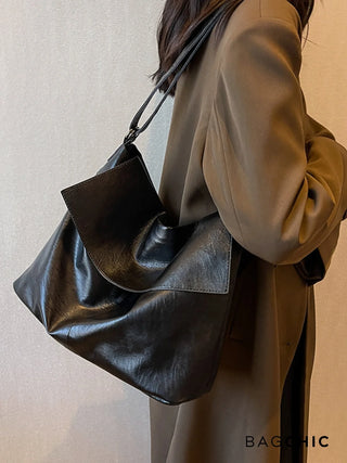 Aliyah - Oversized Leather Foldover Shoulder Bag