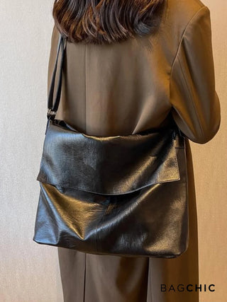 Aliyah - Oversized Leather Foldover Shoulder Bag