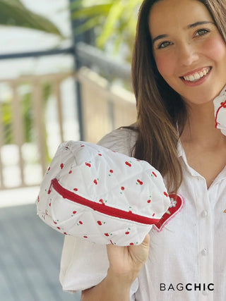 Liliana - Quilted Cotton Cherry Print Cosmetic Bag