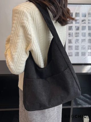 Sarah - Retro Corduroy Slouchy Tote Bag