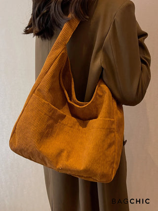 Sarah - Retro Corduroy Slouchy Tote Bag