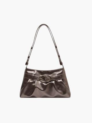 Aubrey - Shiny Leather Oval Buckle Shoulder Bag