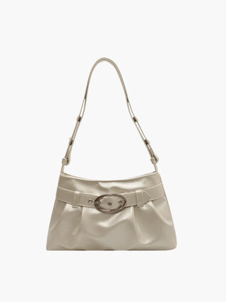 Aubrey - Shiny Leather Oval Buckle Shoulder Bag