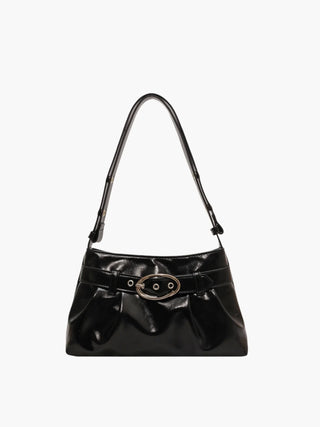 Aubrey - Shiny Leather Oval Buckle Shoulder Bag