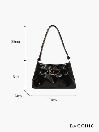 Aubrey - Shiny Leather Oval Buckle Shoulder Bag