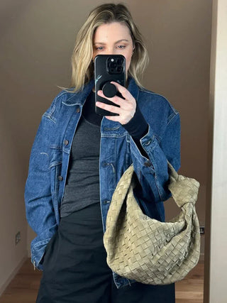 Ximena - Woven Knot Medium Suede Shoulder Bag