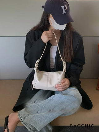 Cecilia - Textured Leather Zipper Accent Shoulder Bag