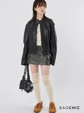 Cecilia - Textured Leather Zipper Accent Shoulder Bag