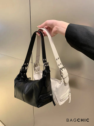 Cecilia - Textured Leather Zipper Accent Shoulder Bag