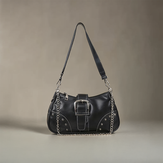 Valentina - Leather Buckle Detail Chain Shoulder Bag