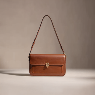 Lillian - Leather Gold Accent Flap Shoulder Bag