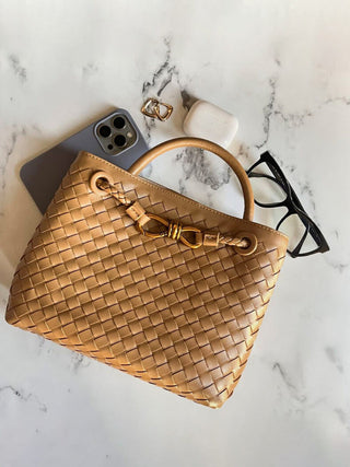 Evelyn - Butterfly Closure Woven Leather Tote Bag