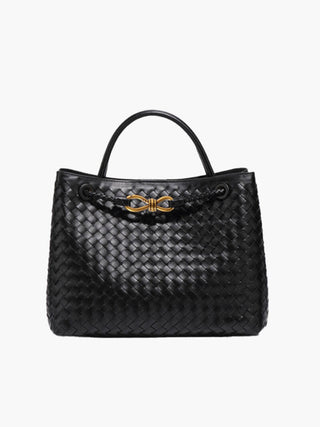 Evelyn - Butterfly Closure Woven Leather Tote Bag