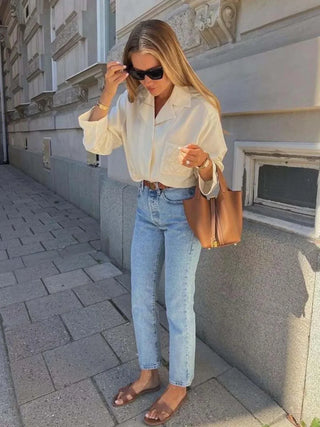 Nora - Classic Lock Detail Pebble Grain Tote Bag