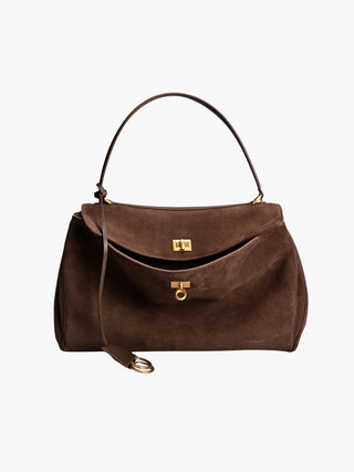Ivy - Elegant Suede Satchel with Top Handle and Twist-Lock Closure