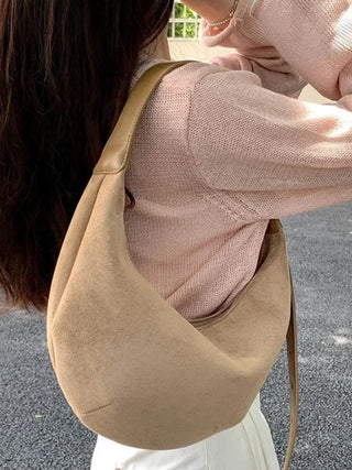 Melanie - Suede Crescent Shoulder Bag with Soft Buckle Detail