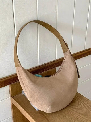 Melanie - Suede Crescent Shoulder Bag with Soft Buckle Detail