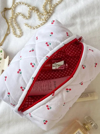 Liliana - Quilted Cotton Cherry Print Cosmetic Bag