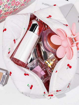 Liliana - Quilted Cotton Cherry Print Cosmetic Bag