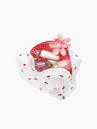 Liliana - Quilted Cotton Cherry Print Cosmetic Bag
