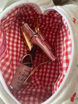 Liliana - Quilted Cotton Cherry Print Cosmetic Bag