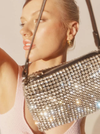 Lyla - Rhinestone Mesh Evening Bag with Zipper Closure